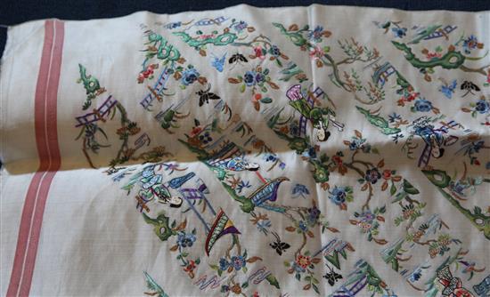 A Chinese embroidered silk collar pattern panel, overall 120 x 72cm, unframed